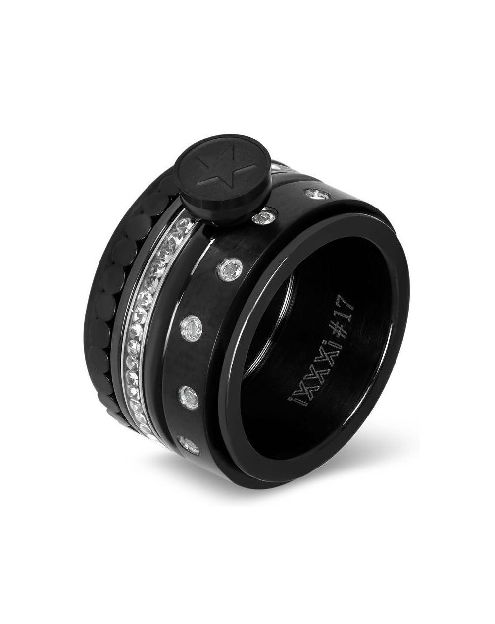 Anneau couvrant iXXXi cercles plats noirs - Bague, bijou marque iXXXi