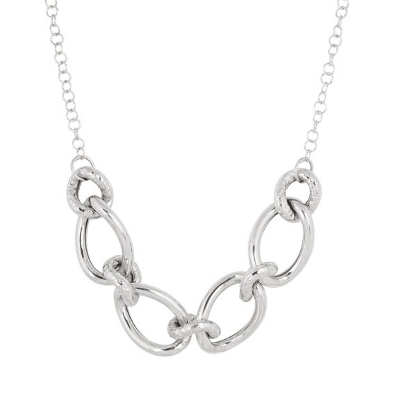 Bijou argent/plaqué or Grote halfgehamerde ketting van mesh aan een kabelketting