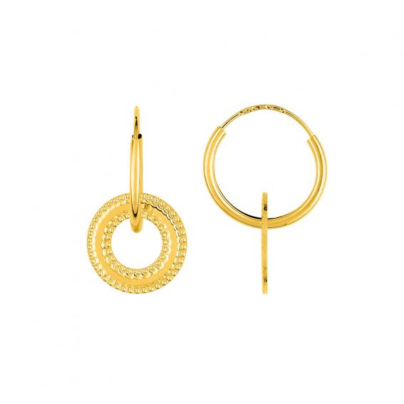 Bijoux or et personnalisé 9 carat yellow gold disc hoop earrings