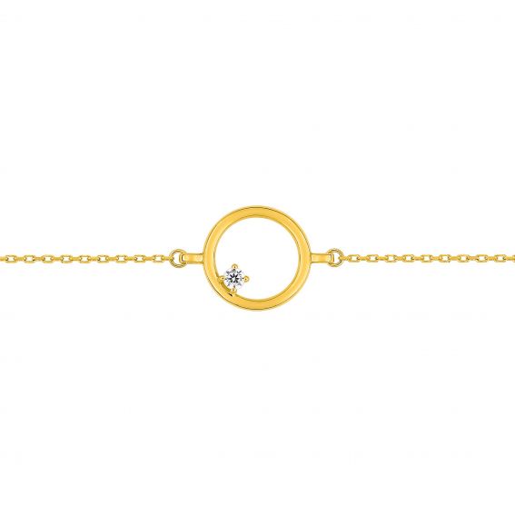Bijoux or et personnalisé Open disc bracelet 1 stone 9 carat yellow gold