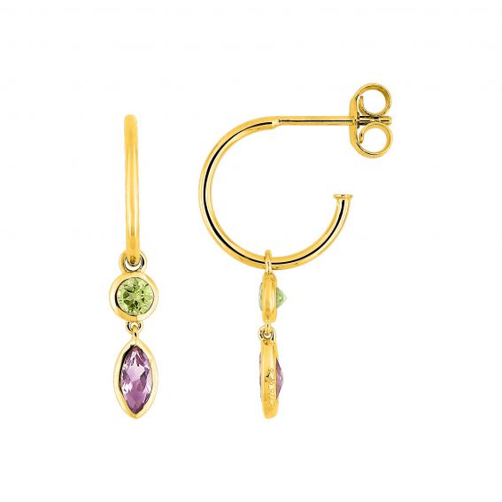 Bijoux or et personnalisé 2 stone hoop drills 9 carat yellow gold