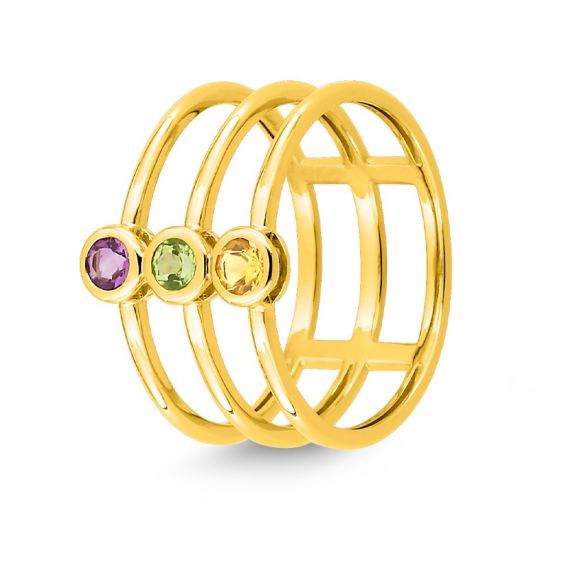 Bijoux or et personnalisé 3 row 3 stone ring 9 carat yellow gold