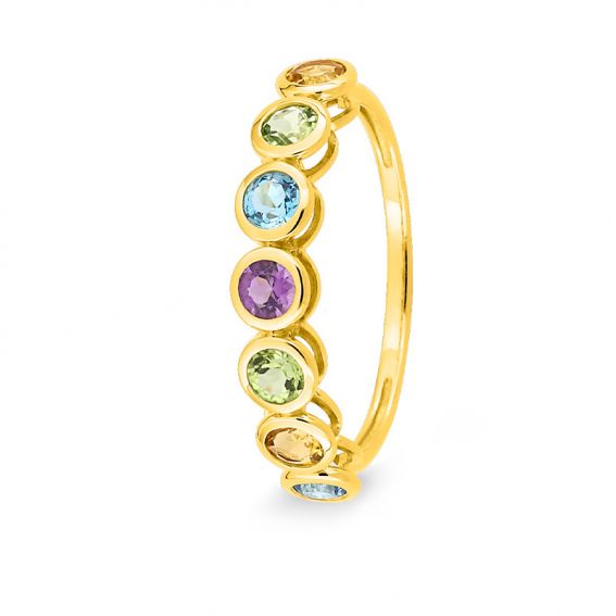 Bijoux or et personnalisé 7 stone ring 9 carat yellow gold