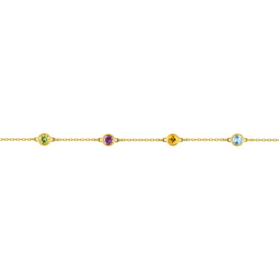 Bijoux or et personnalisé Bracelet with 6 colored stones in 9 carat yellow gold