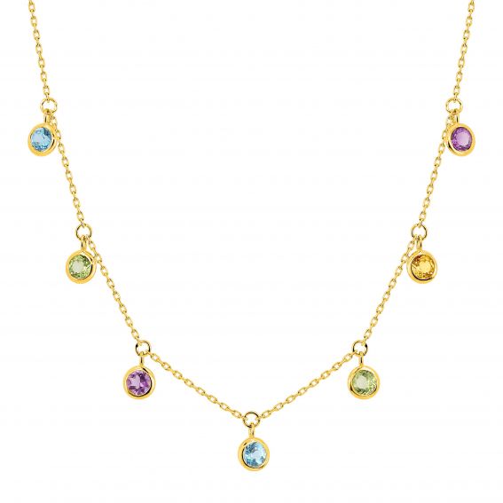 Bijoux or et personnalisé Multi-stone necklace dangling in 9 carat yellow gold