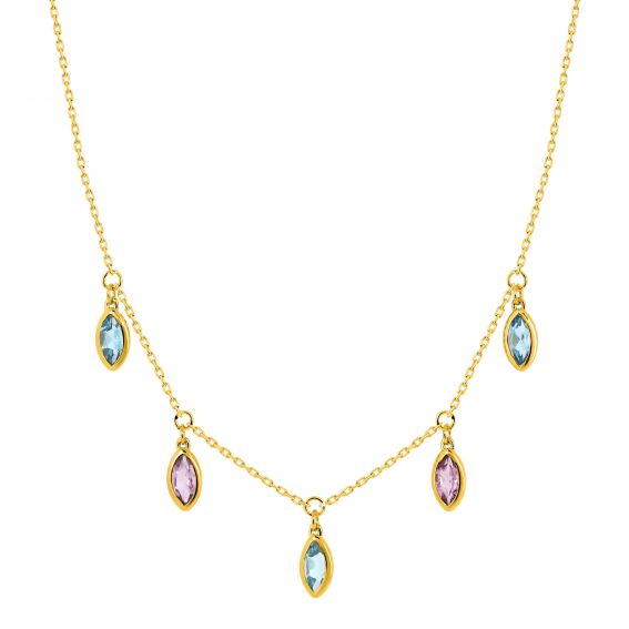 Bijoux or et personnalisé Multi-stone necklace dangling in 9 carat yellow gold
