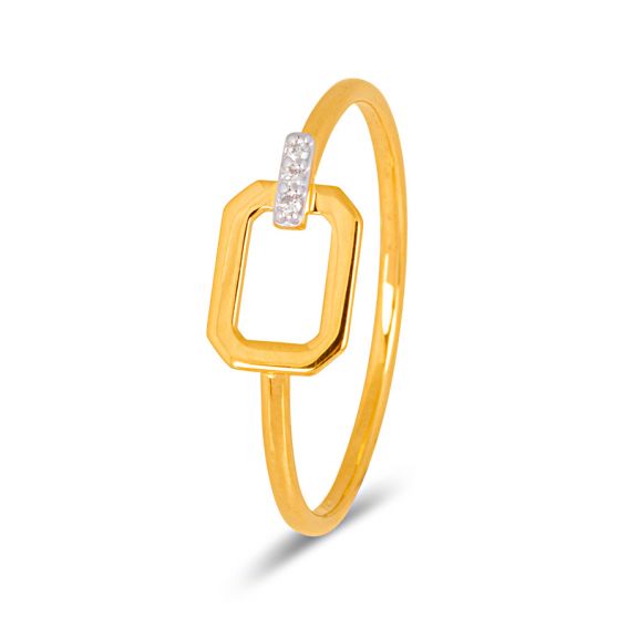 Bijoux or et personnalisé Rectangle and diamond ring 9 carat yellow gold
