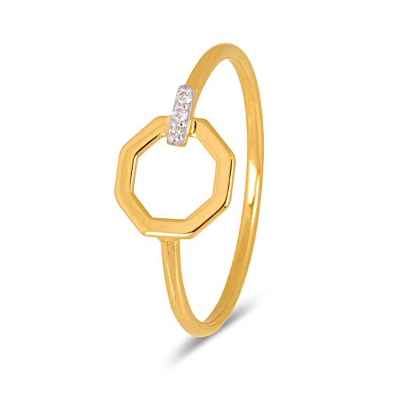 Bijoux or et personnalisé Hexagon and diamond ring 9 carat yellow gold