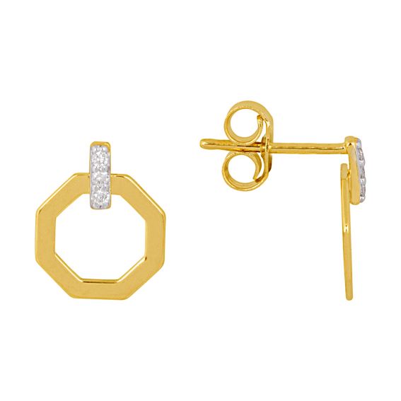 Bijoux or et personnalisé Hexagon and diamond drills 9 carat yellow gold