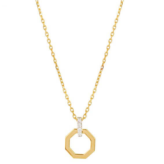 Bijoux or et personnalisé Hexagon necklace with diamonds 9 carat yellow gold