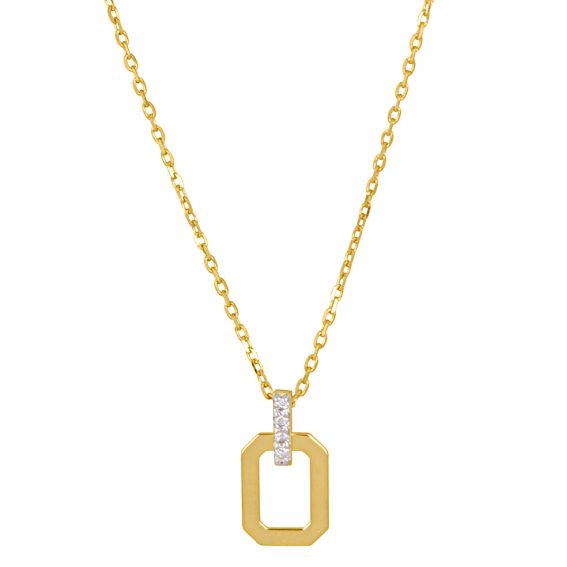 Bijoux or et personnalisé Rectangle necklace with diamonds 9 carat yellow gold