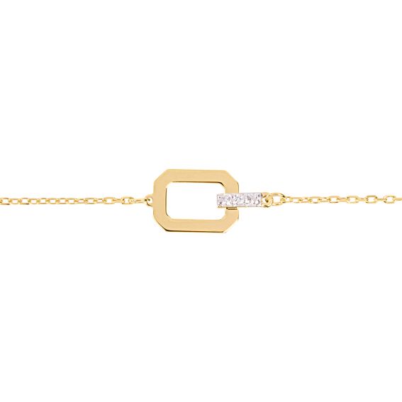 Bijoux or et personnalisé Rectangle bracelet with diamonds in 9 carat yellow gold