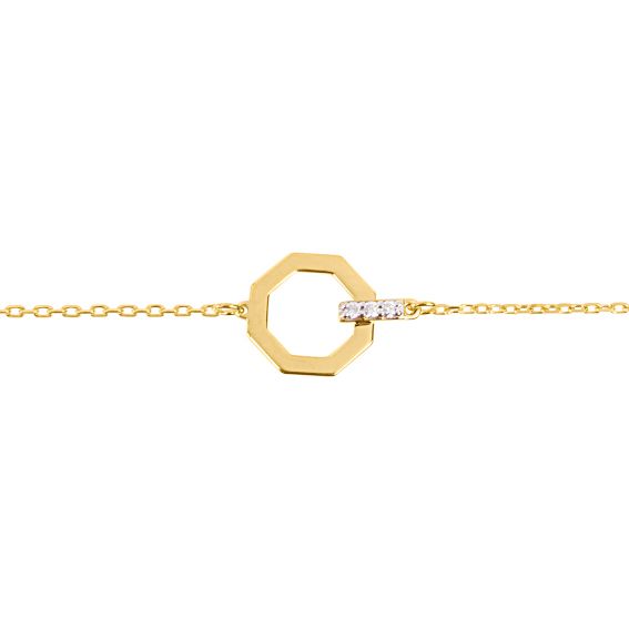 Bijoux or et personnalisé Hexagon bracelet with diamonds 9 carat yellow gold