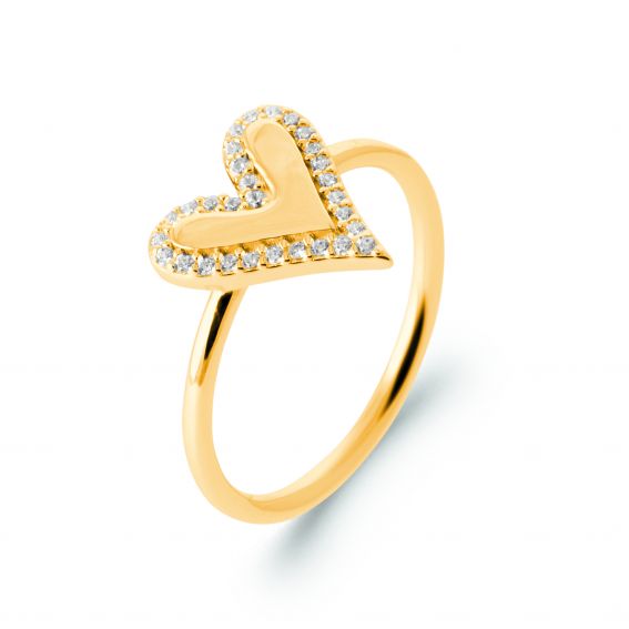 Bijou argent/plaqué or 18k gold plated zirconium stone elongated heart ring