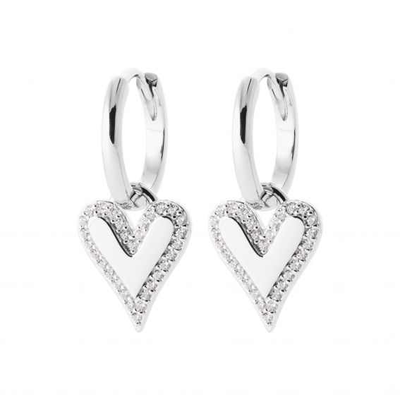 Bijou argent/plaqué or Elongated heart-shaped creole set with rhodium-plated stones in 925 silver