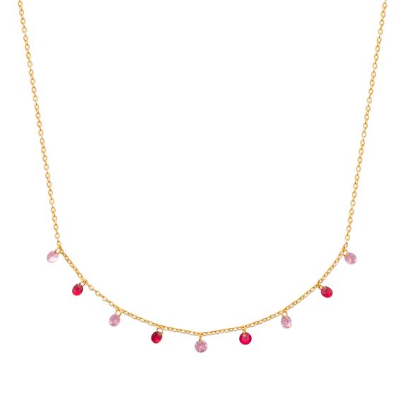 Bijou argent/plaqué or 18k gold plated red and rose lozenge necklace