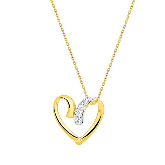 Bijoux or et personnalisé Heart necklace with diamonds 9 carat yellow gold