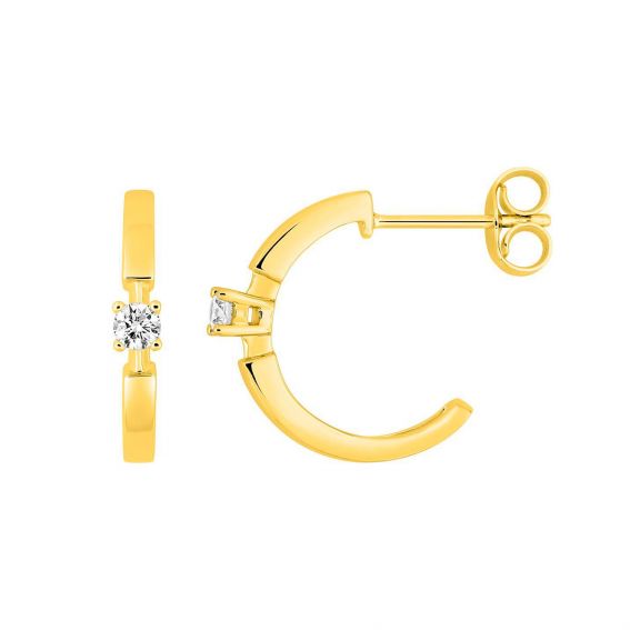 Bijoux or et personnalisé Unique hoop earrings and diamond 9 carat yellow gold