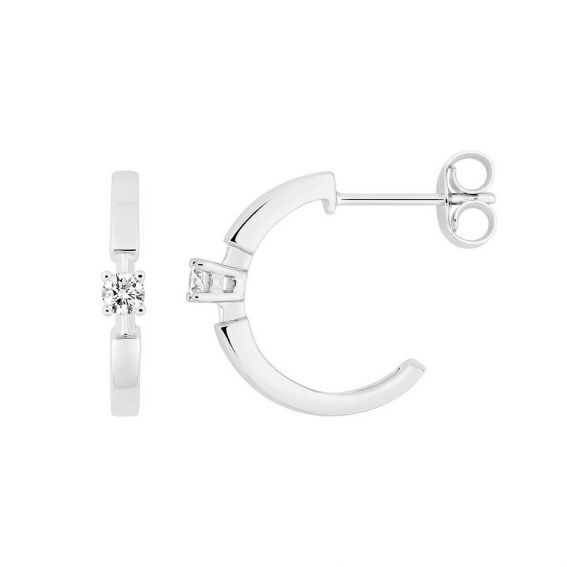 Bijoux or et personnalisé Unique hoop earrings and diamond 9 carat white gold