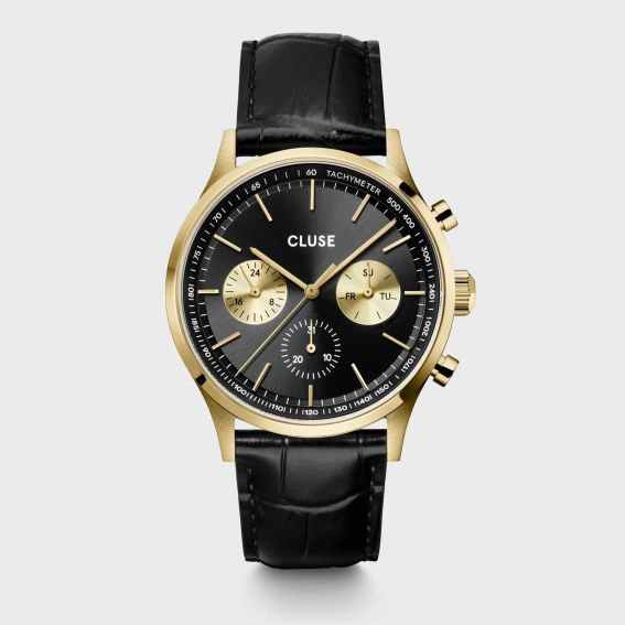Cluse CLUSE Watch -Anthéor Multifunction Watch leather, Black, Gold Color