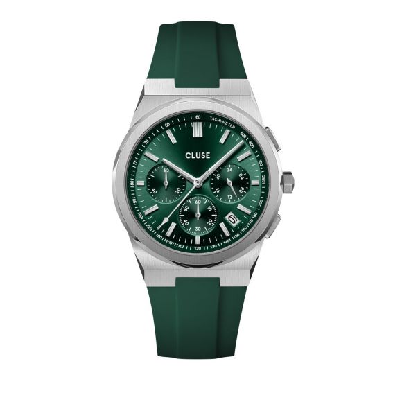 Cluse Vigoureux Chrono Watch Silicone Green, Silver Colour