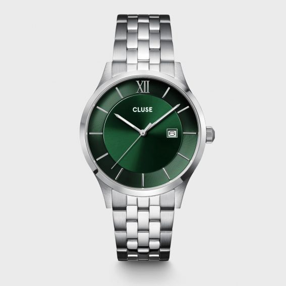 Cluse Cluse Aravis horloge met 3 wijzers, groen, zilverkleur