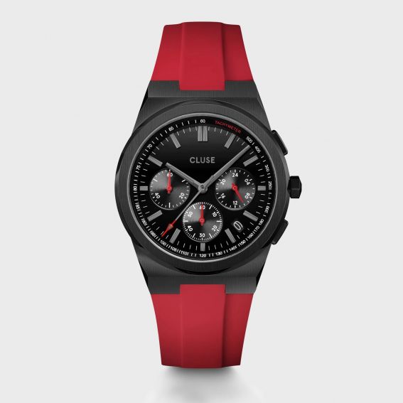 Cluse Vigoureux Chrono Watch Silicone Red, Black Colour