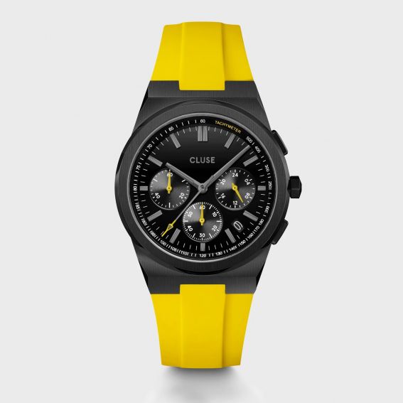 Cluse Vigoureux Chrono Horloge Siliconen geel, zwarte kleur