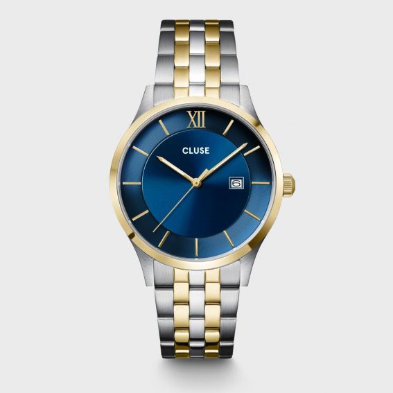 Cluse Aravis horloge met 3 wijzers, blauw, tweekleurig