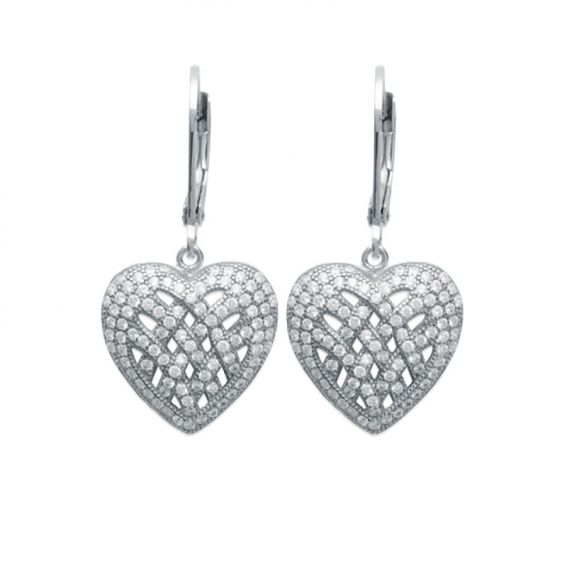 Bijou argent/plaqué or Boucles d'oreilles coeur argent zircon pavé