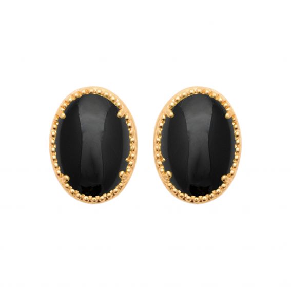 Bijou argent/plaqué or Gold black agate earring