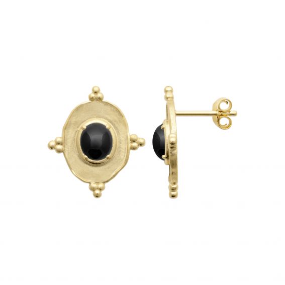 Bijou argent/plaqué or Moroccan black agate earring