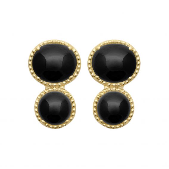 Bijou argent/plaqué or Double black agate earring