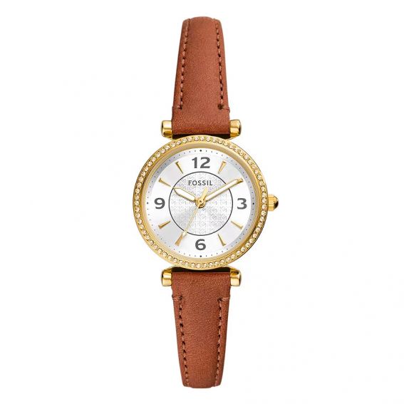 Fossil Carlie three-hand watch, leather, brown