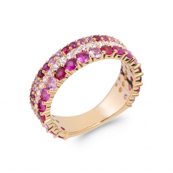 Bijou argent/plaqué or 18k gold plated 3 row pink zirconium American wedding ring