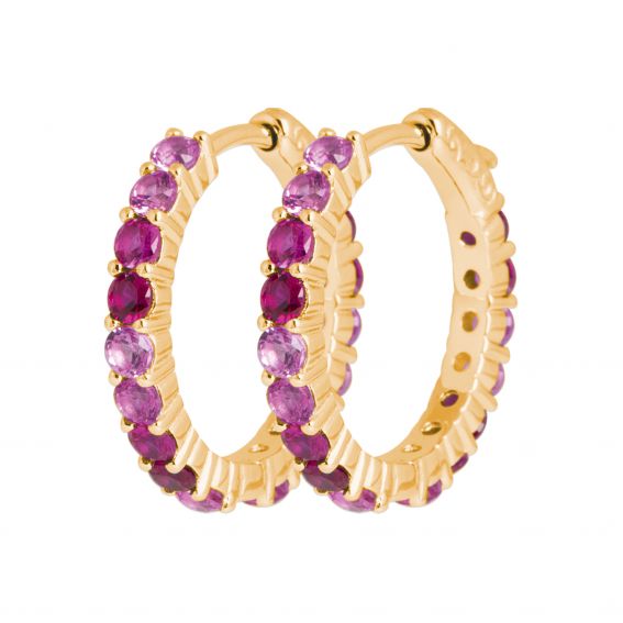 Bijou argent/plaqué or 18k gold plated pink zirconium earrings