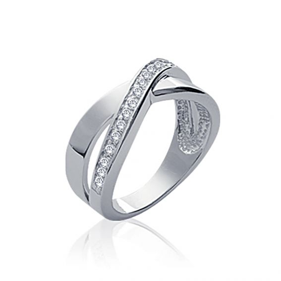 Bijou argent/plaqué or Bague croisée avec pierres argent 925 rhodié zirconium