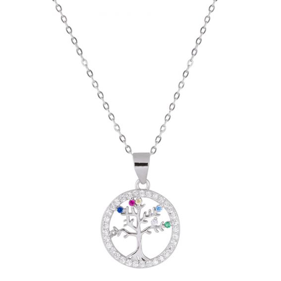 Bijou argent/plaqué or Necklace with colored stone tree of life