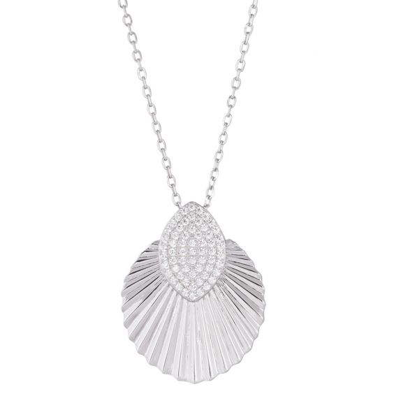 Bijou argent/plaqué or Collier argent femme​ - Feuille empierré