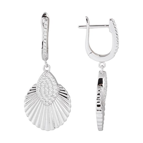 Silver striated leaf earring