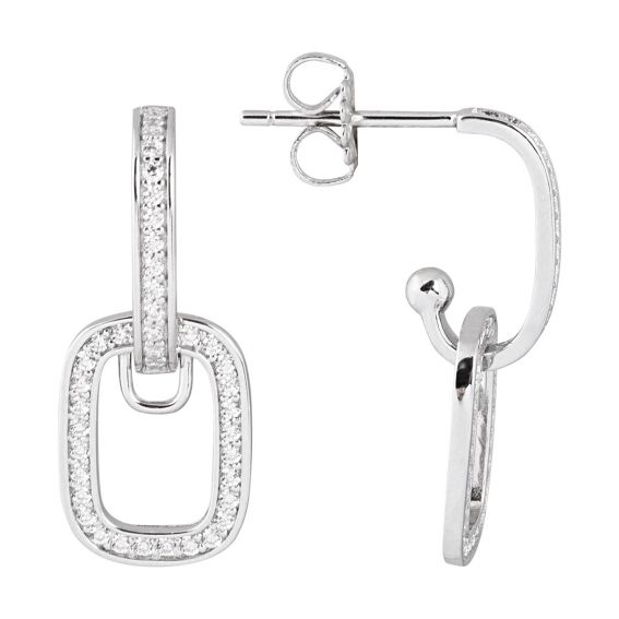 Bijou argent/plaqué or Boucles d'oreilles​ femme rectangle empierré