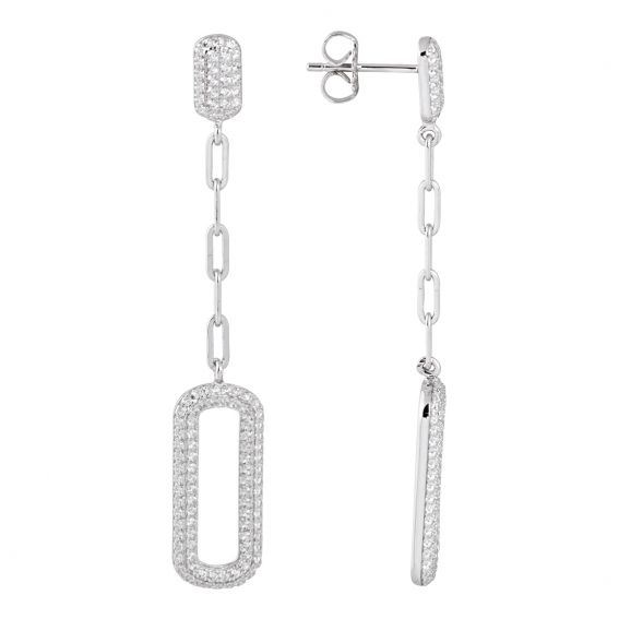 Bijou argent/plaqué or Boucle d'oreille pierre pendante​ maille rectangle