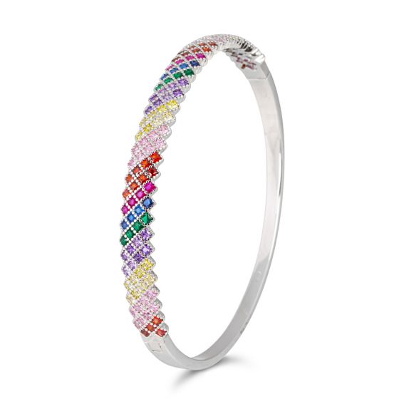 Bijou argent/plaqué or Bracelet jonc femme​ pierres multicolores