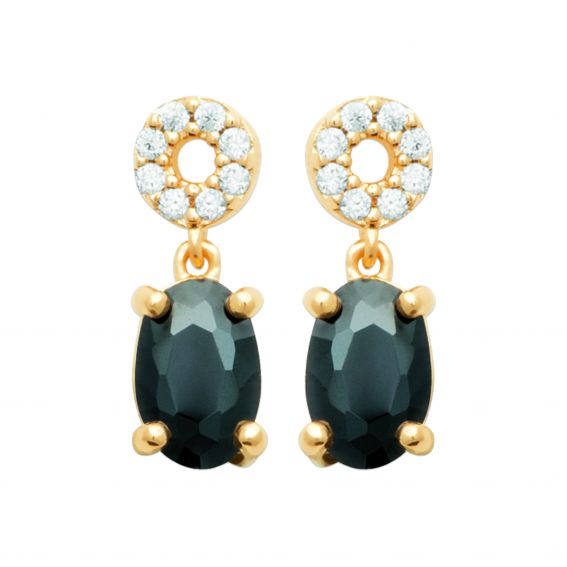 Bijou argent/plaqué or Black stone dangling earrings