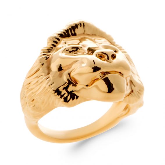 Bijou argent/plaqué or 18k gold lion head signet ring