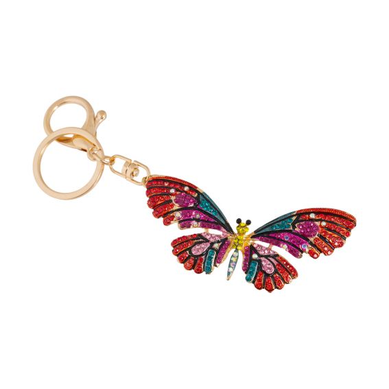 Bijou argent/plaqué or Pink stone butterfly key ring