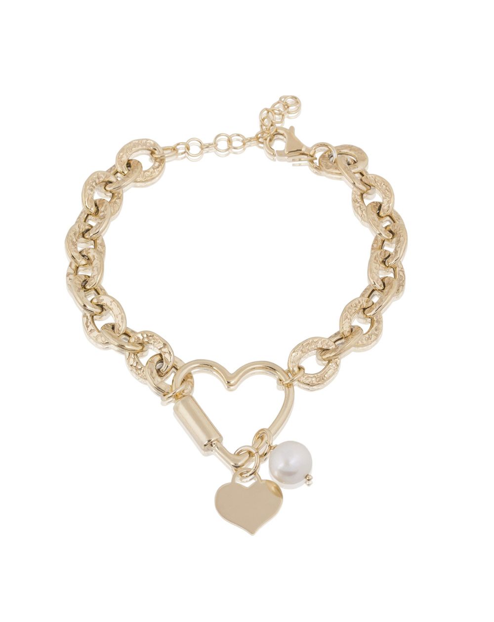 Bracelet coeur avec mousqueton, coeur et perle - Bracelet femme