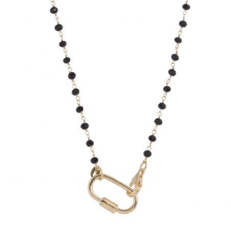 Collier mousqueton et perles noires - Bijoux en argent pour femme