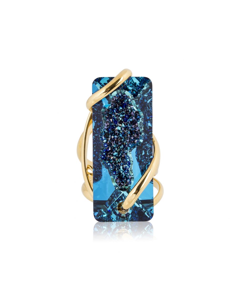 Andrea Marazzini - Bague cristal SwarovskiBig Moondust Bermuda Blue doré