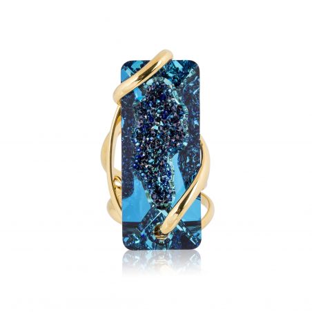 Andrea Marazzini - Bague cristal SwarovskiBig Moondust Bermuda Blue doré